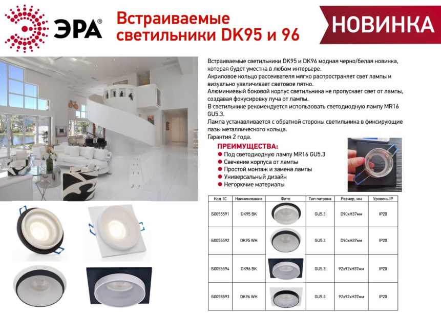 фото светильник встраиваемый декоративный эра dk95 bk под лампу mr16 gu5.3 черный б0055591 | 220svet.ru