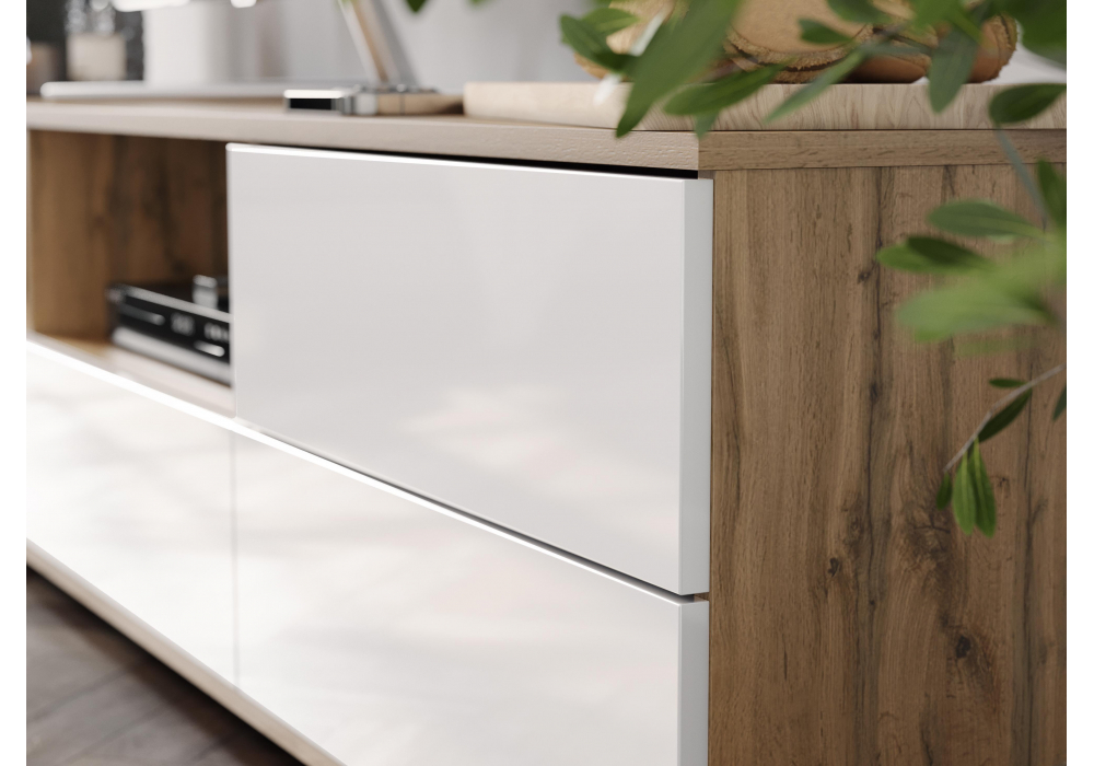 фото тв-тумба woodville маллоу дуб вотан / белый глянец 563533 | 220svet.ru