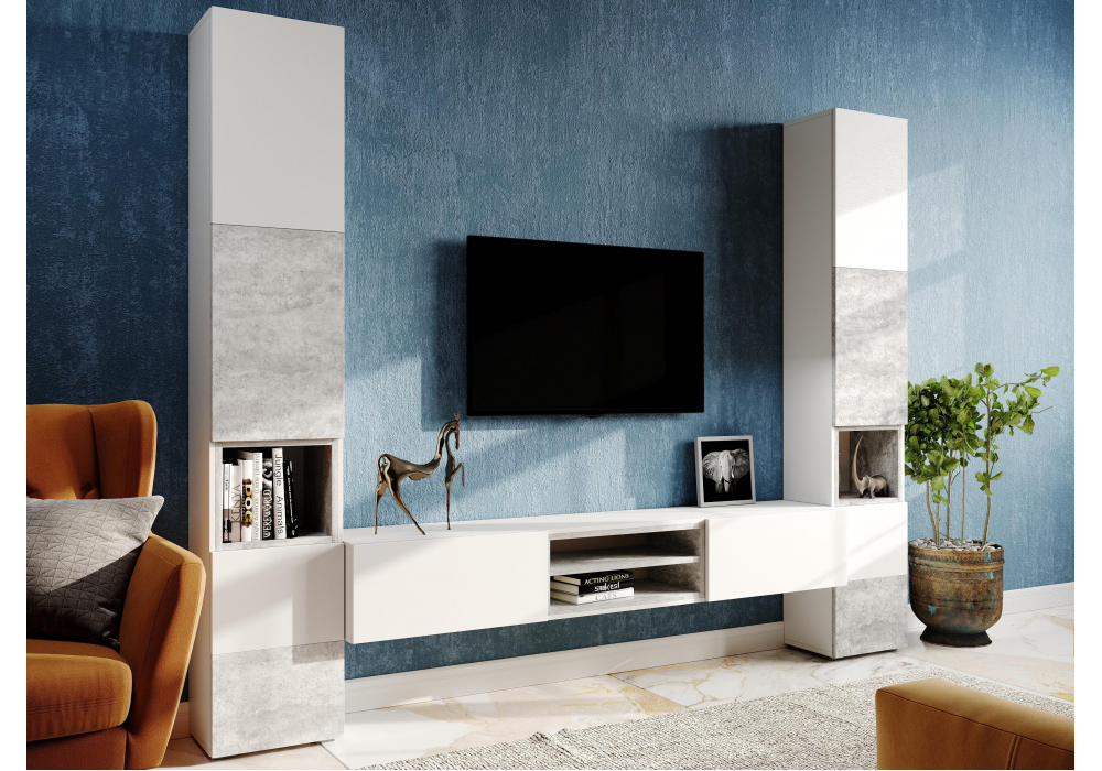 фото гостиная комплектация 1 woodville лонгфорд белый / бетон светлый 563531 | 220svet.ru