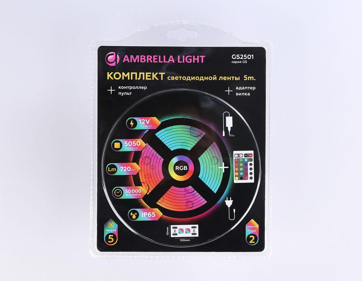 фото комплект светодиодной влагозащищенной ленты ambrella light 7,2w/m 30led/m 5050smd rgb 5m gs2501 | 220svet.ru