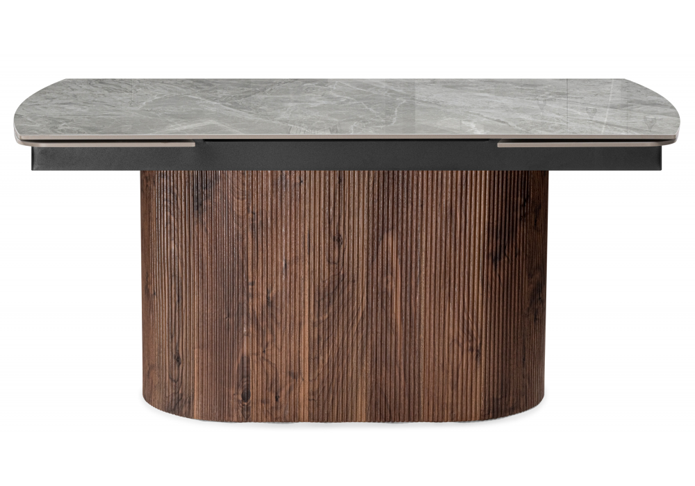 фото керамический стол раскладной woodville lagos 160(240)x90 серый / орех 15860 | 220svet.ru